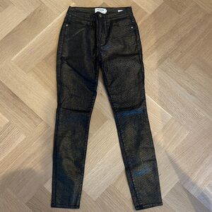 Frame Denim Black and Gold Skinny Jeans